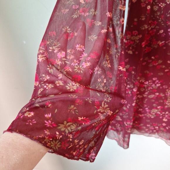 Vintage 90s Grunge Floral Mesh Babydoll Bell Sleeve Empire Waist Dress Women M - Picture 10 of 10
